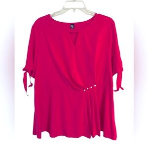 Two SHEIN blouses fuchsia and blue round neck pearl and pleat tops Size 2XL